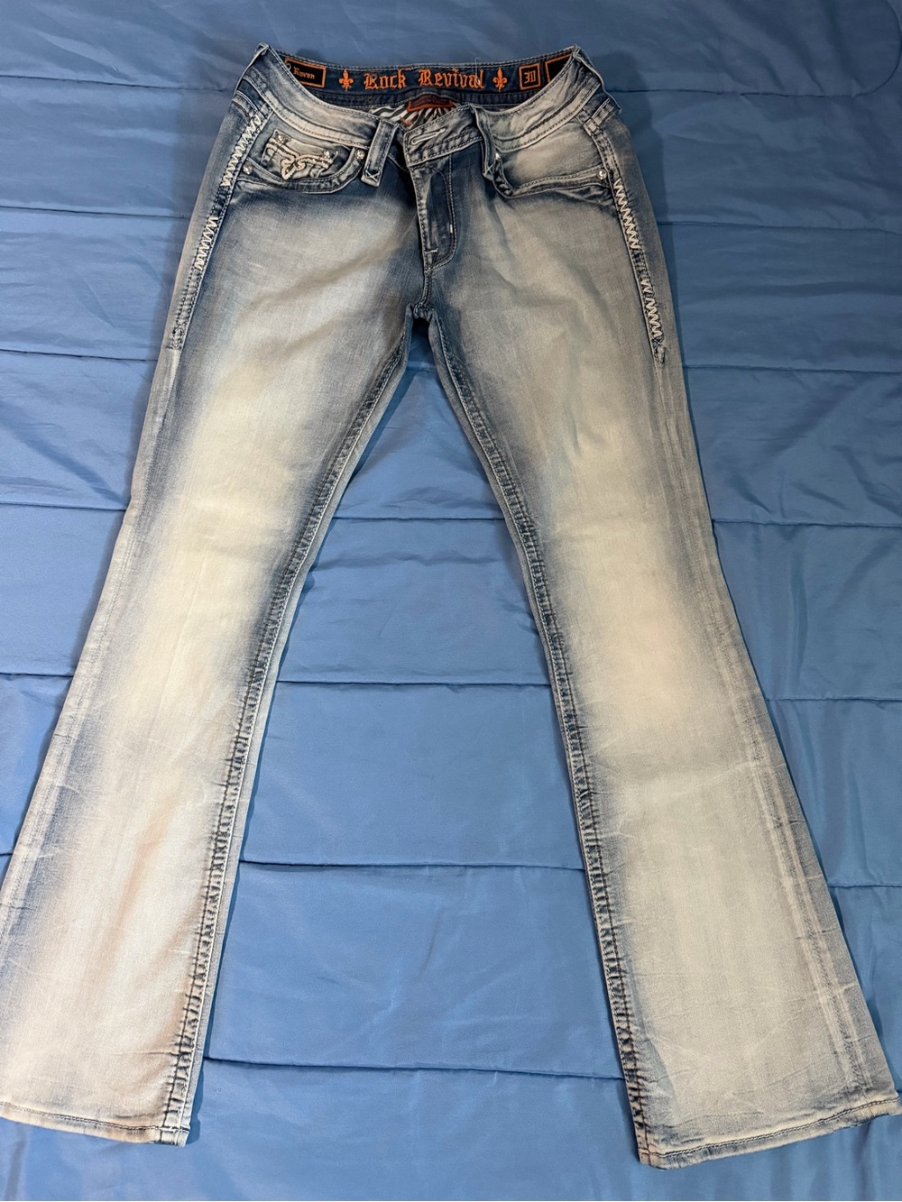 Rock Revival Men's Light Blue Bootcut Jeans - Faded Denim